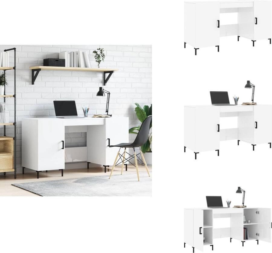 VidaXL Bureau Bureaus Schrijftafel Buro Bureau 140x50x75 cm bewerkt hout hoogglans wit - Foto 2