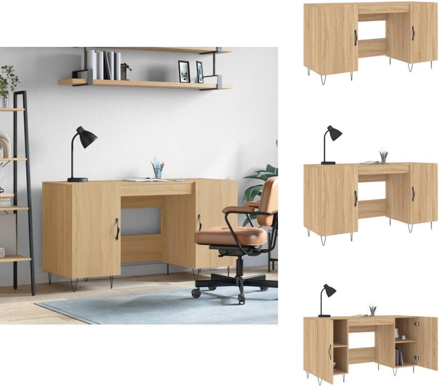 VidaXL Bureau Bureaus Schrijftafel Buro Bureau 140x50x75 cm bewerkt hout sonoma eikenkleurig - Foto 3