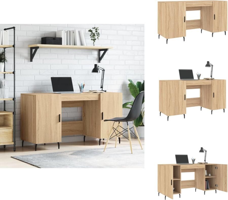 VidaXL Bureau Bureaus Schrijftafel Buro Bureau 140x50x75 cm bewerkt hout sonoma eikenkleurig - Foto 4