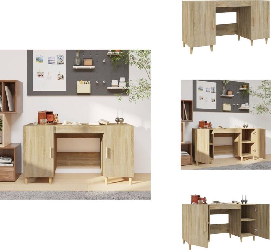 VidaXL Bureau Bureaus Schrijftafel Buro Bureau 140x50x75 cm bewerkt hout sonoma eikenkleurig - Foto 5
