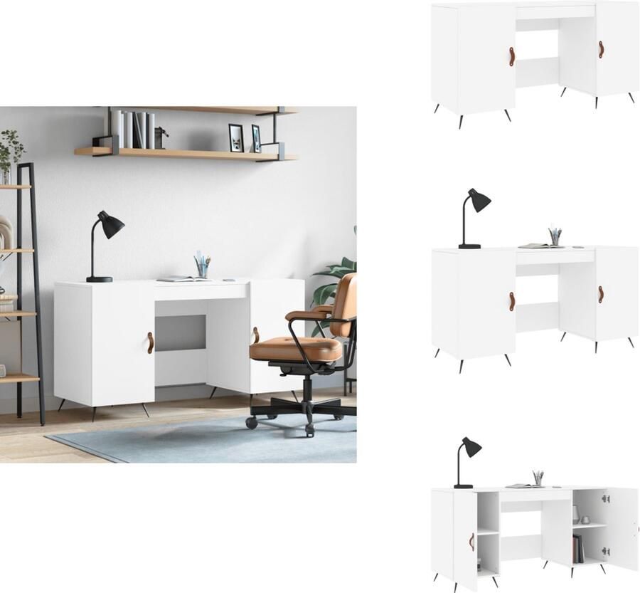 VidaXL Bureau Bureaus Schrijftafel Buro Bureau 140x50x75 cm bewerkt hout wit - Foto 2