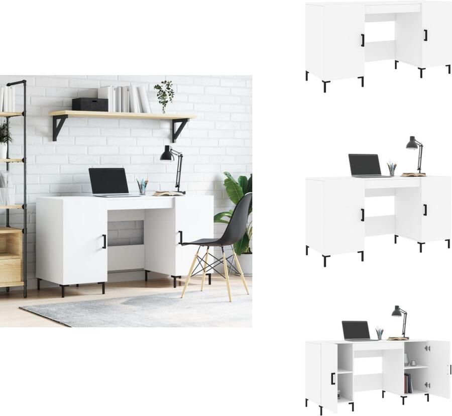 VidaXL Bureau Bureaus Schrijftafel Buro Bureau 140x50x75 cm bewerkt hout wit - Foto 2