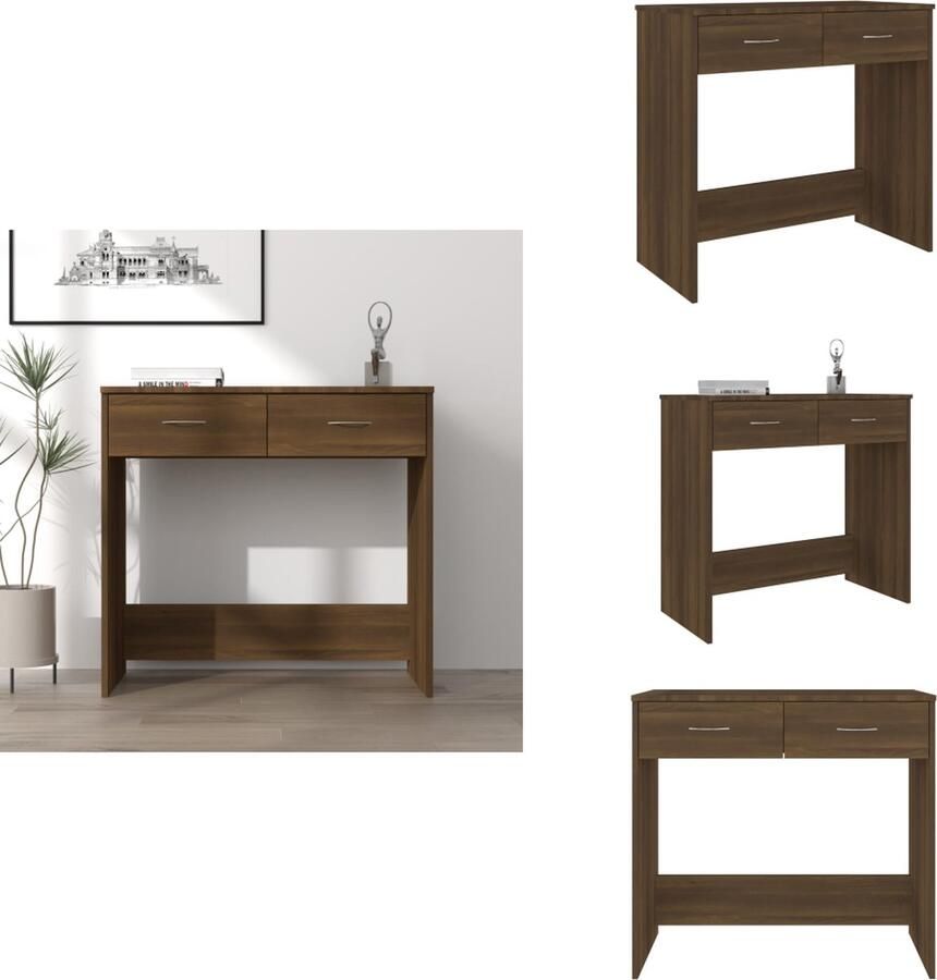 VidaXL Bureau Bureaus Schrijftafel Buro Bureau 80x40x75 cm bewerkt hout bruin eikenkleur - Foto 2