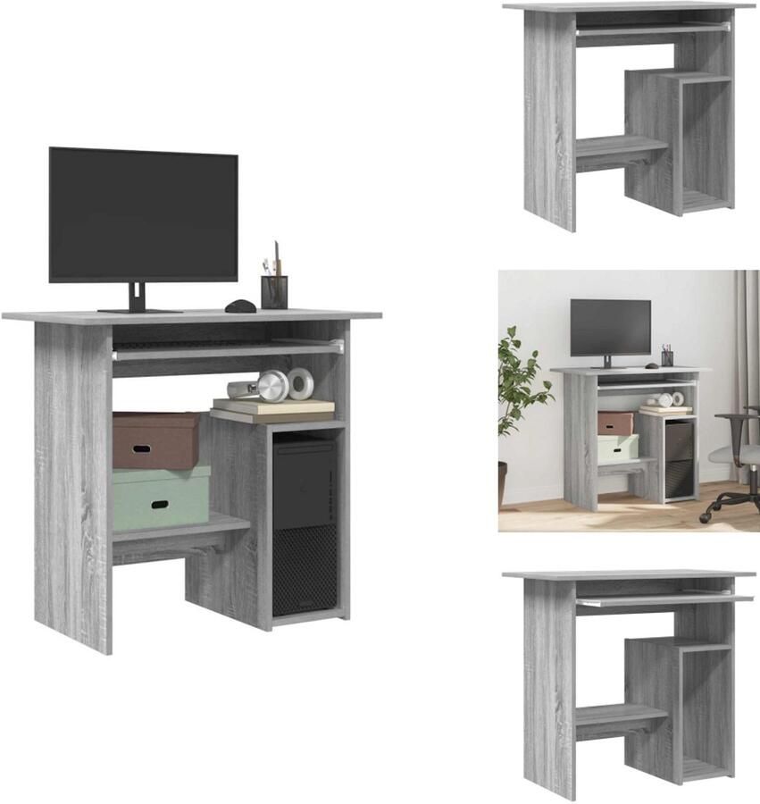 VidaXL Bureau Bureaus Schrijftafel Buro Bureau 80x45x74 cm bewerkt hout grijs sonoma eikenkleurig - Foto 2
