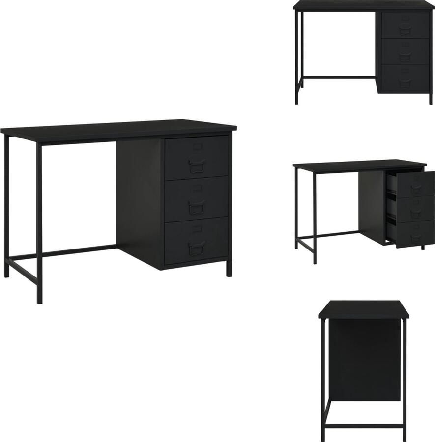 VidaXL Bureau Bureaus Schrijftafel Schrijfbureau Bureau industrieel met lades 105x52x75 cm staal zwart