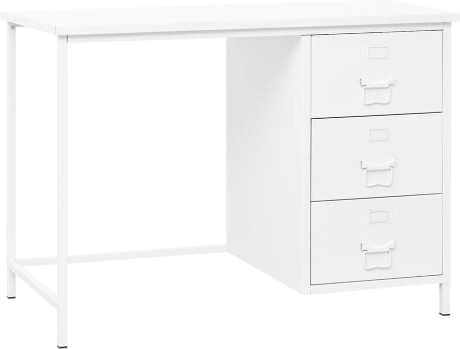 VidaXL Bureau Bureaus Schrijftafel Schrijfbureau Bureau industrieel met lades 105x52x75 cm staal wit