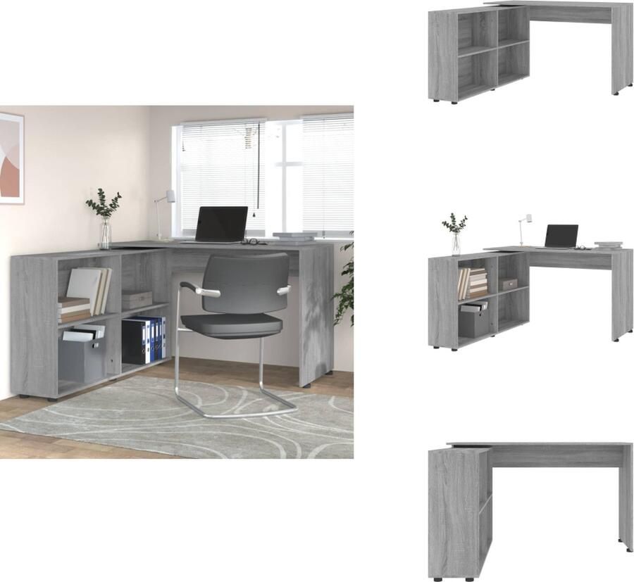 VidaXL Bureau Bureaus Schrijftafel Schrijfbureau Hoekbureau bewerkt hout grijs sonoma eikenkleurig - Foto 2