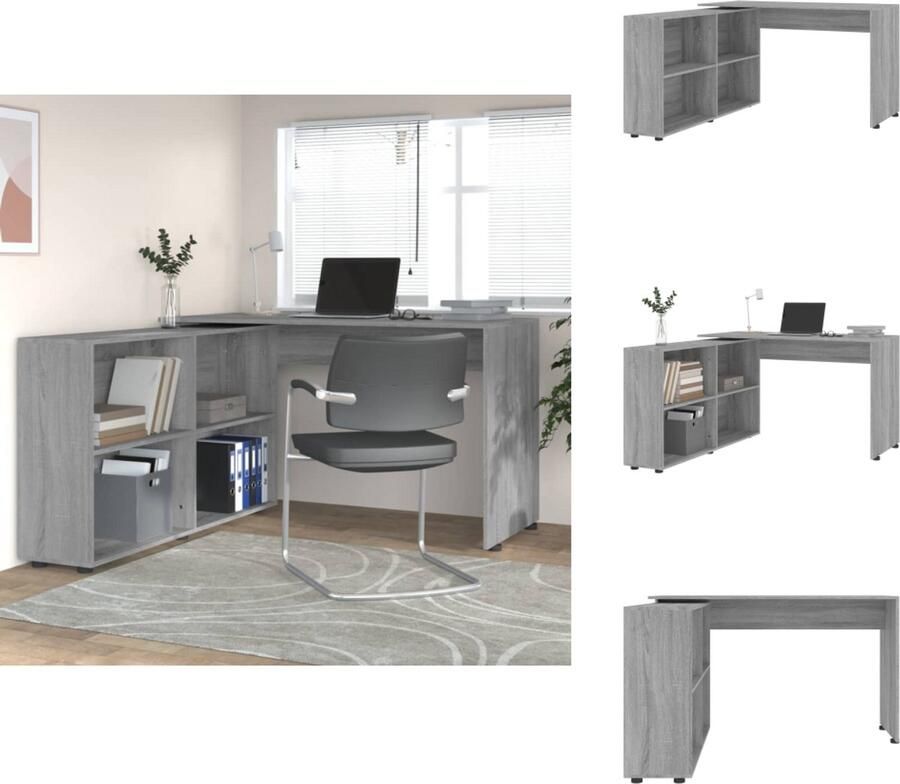 VidaXL Bureau Bureaus Schrijftafel Schrijfbureau Hoekbureau bewerkt hout grijs sonoma eikenkleurig