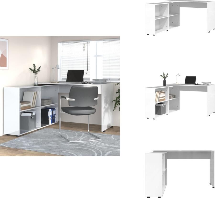 VidaXL Bureau Bureaus Schrijftafel Schrijfbureau Hoekbureau bewerkt hout hoogglans wit