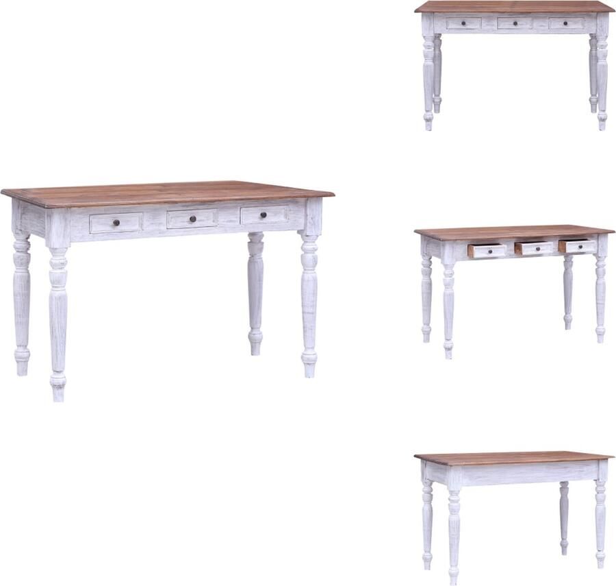 VidaXL Bureau Bureaus Schrijftafel Schrijftafels Bureau met lades 117x57x75 cm massief gerecycled hout wit - Foto 2