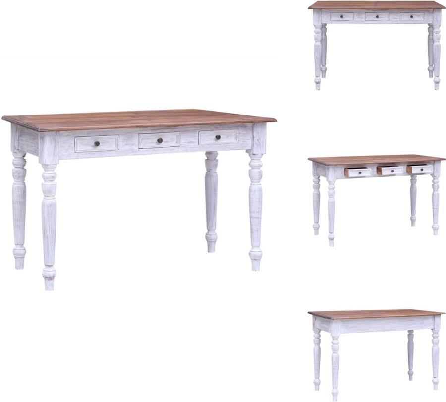 VidaXL Bureau Bureaus Schrijftafel Schrijftafels Bureau met lades 117x57x75 cm massief gerecycled hout wit