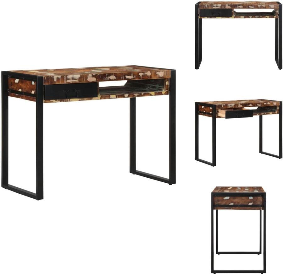 The Living Store Bureau 100x50x75 cm massief gerecycled hout meerkleurig Bureau Houten Bureau Recyclebaar Bureau Vintage Bureau Multifunctionele Tafel - Foto 2