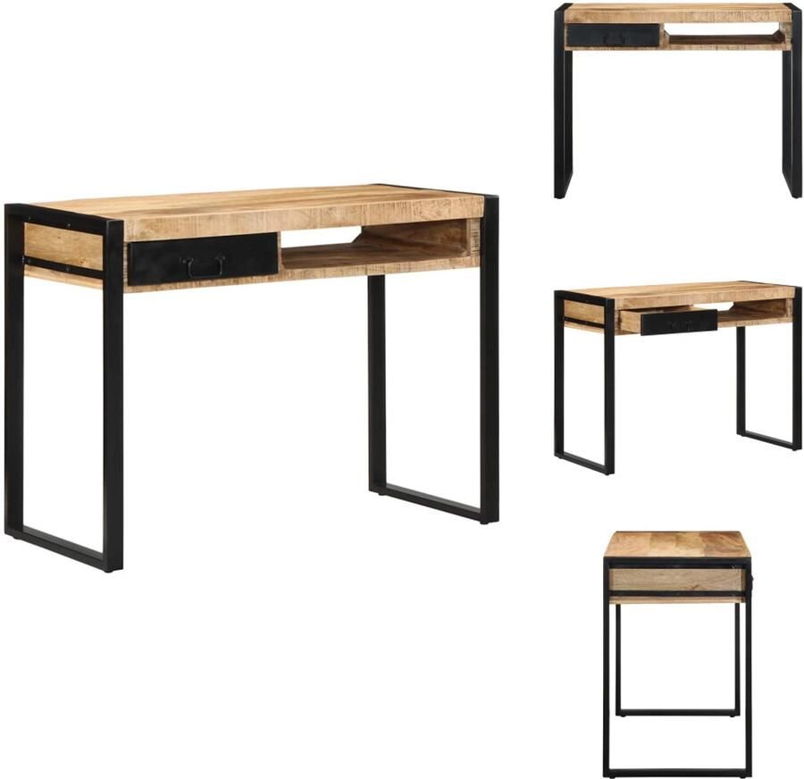 VidaXL The Living Store Bureau 100x50x75 cm massief ruw mangohout Bureau Houten Bureau Mangohouten Bureau Computer Bureau Home Office - Foto 2