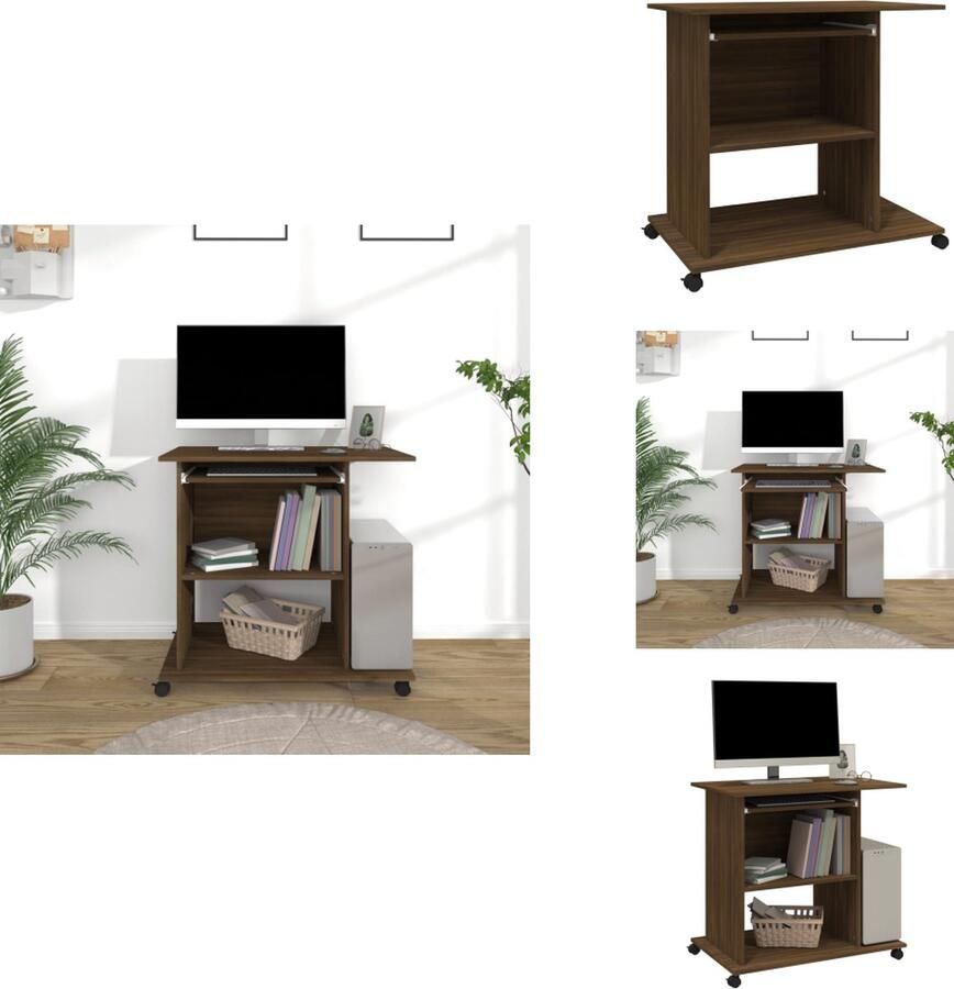 VidaXL Bureau Bureaus Tafel Computerbureau 80x50x75 cm bewerkt hout bruineikenkleurig