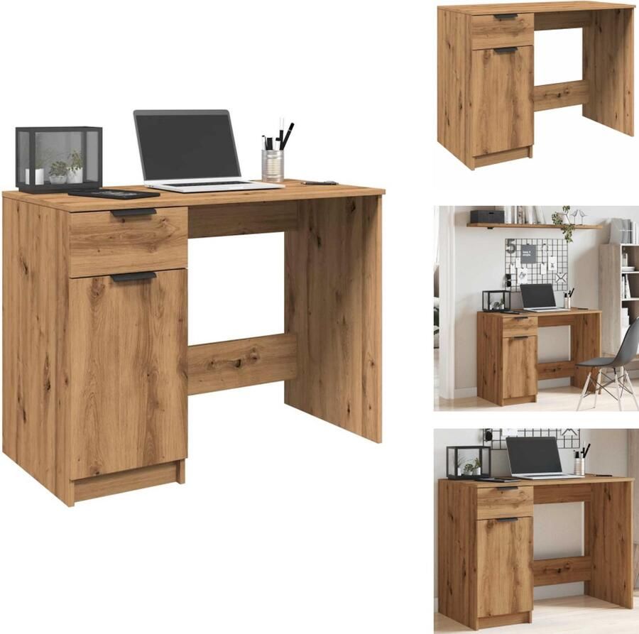 VidaXL Bureau Bureaus Tafel Computerbureau Bureau 100x50x75 cm bewerkt hout artisanaal eikenkleur