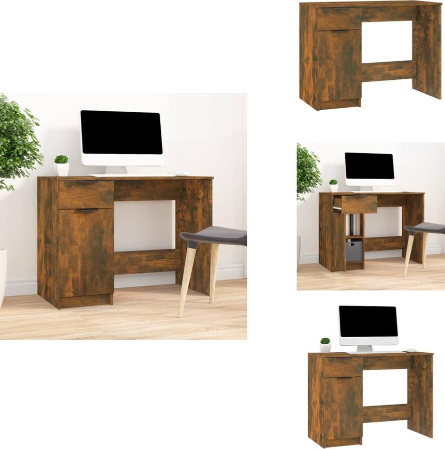 The Living Store Bureaukast Computerbureau 100 x 50 x 75 cm Gerookt eiken Hoge kwaliteit Computerbureau Bureau Kast Houten Bureau Bruine Bureau Compact Bureau - Foto 3