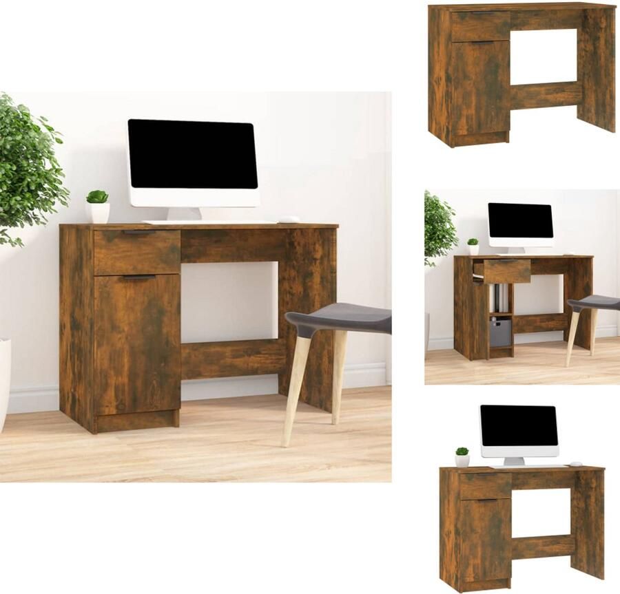 The Living Store Bureaukast Computerbureau 100 x 50 x 75 cm Gerookt eiken Hoge kwaliteit Computerbureau Bureau Kast Houten Bureau Bruine Bureau Compact Bureau - Foto 4