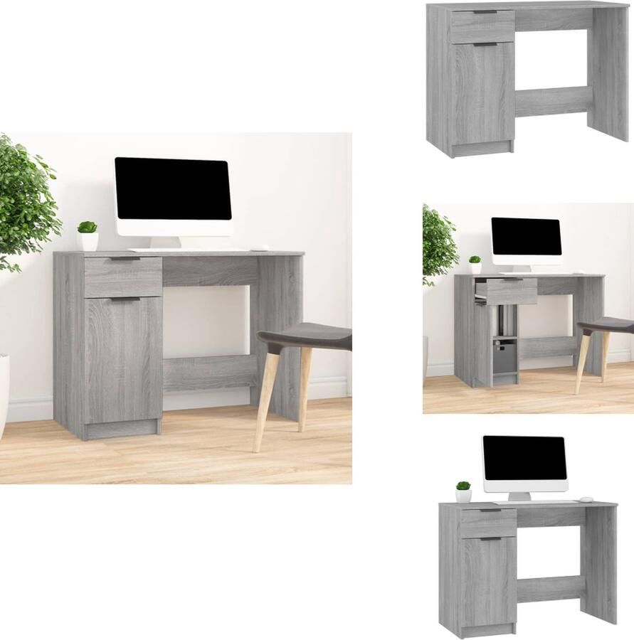 VidaXL Bureau Bureaus Tafel Computerbureau Bureau 100x50x75 cm bewerkt hout grijs sonoma eikenkleurig