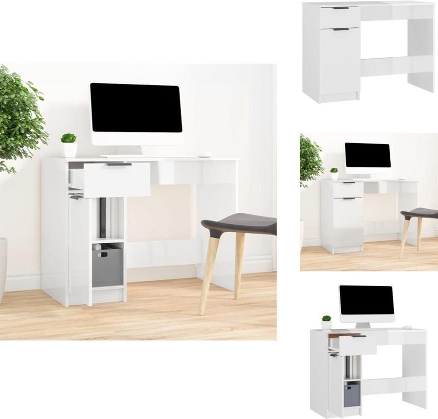 VidaXL Bureau Bureaus Tafel Computerbureau Bureau 100x50x75 cm bewerkt hout hoogglans wit