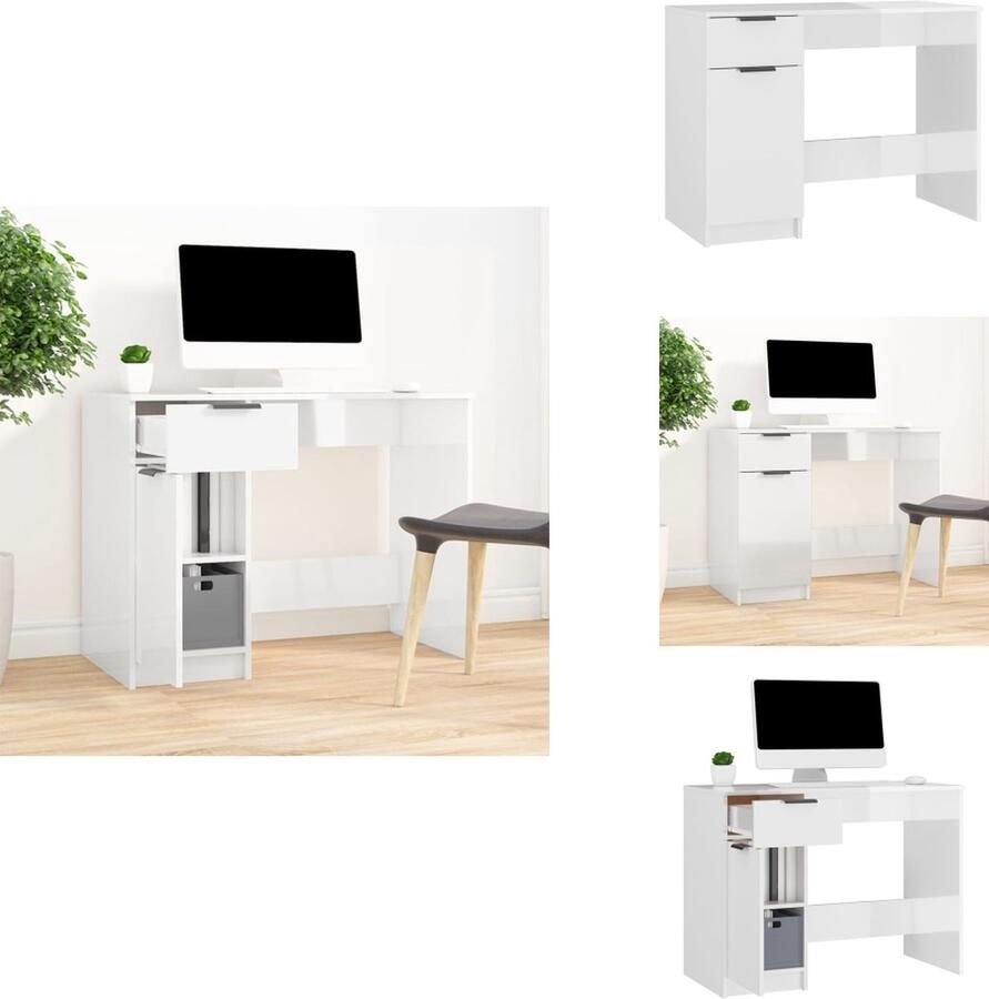 VidaXL Bureau Bureaus Tafel Computerbureau Bureau 100x50x75 cm bewerkt hout hoogglans wit - Foto 2