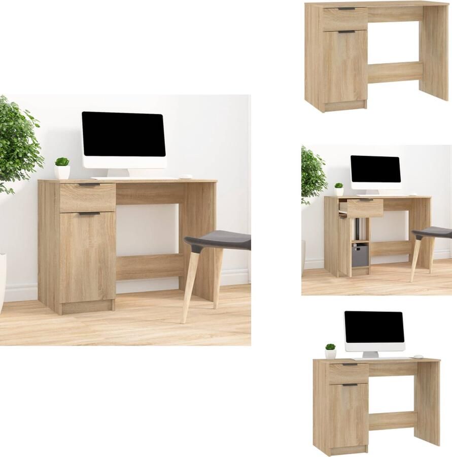 VidaXL Bureau Bureaus Tafel Computerbureau Bureau 100x50x75 cm bewerkt hout sonoma eikenkleurig