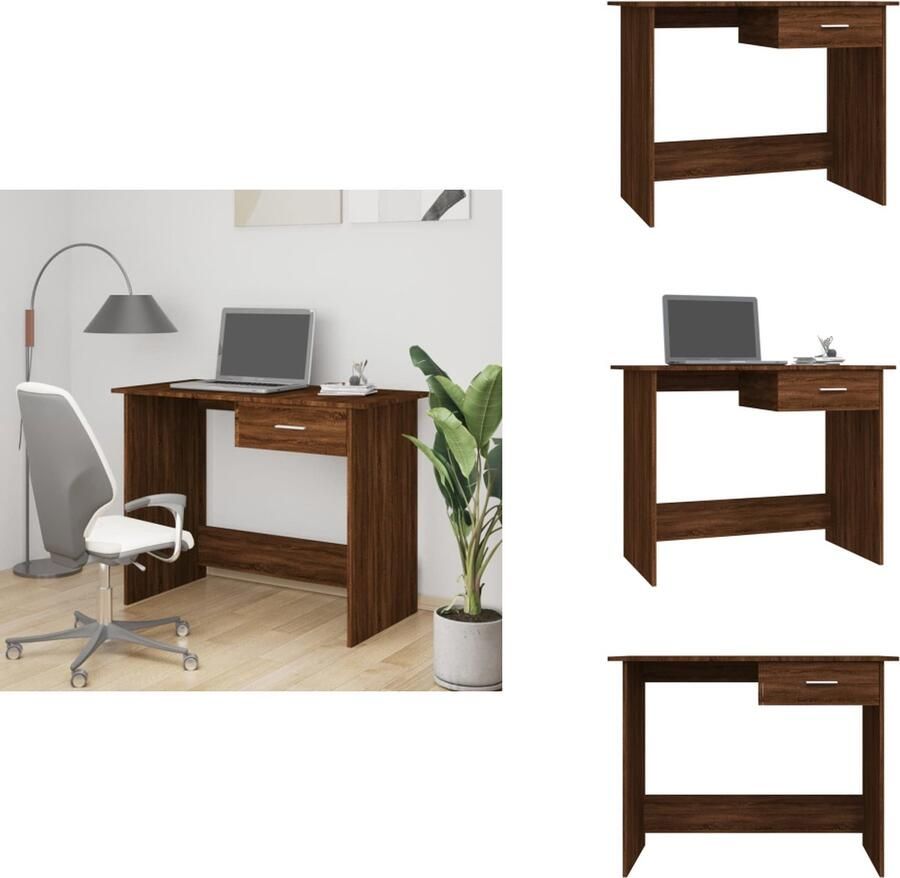 VidaXL Bureau Bureaus Tafel Computerbureau Bureau 100x50x76 cm bewerkt hout bruineikenkleurig