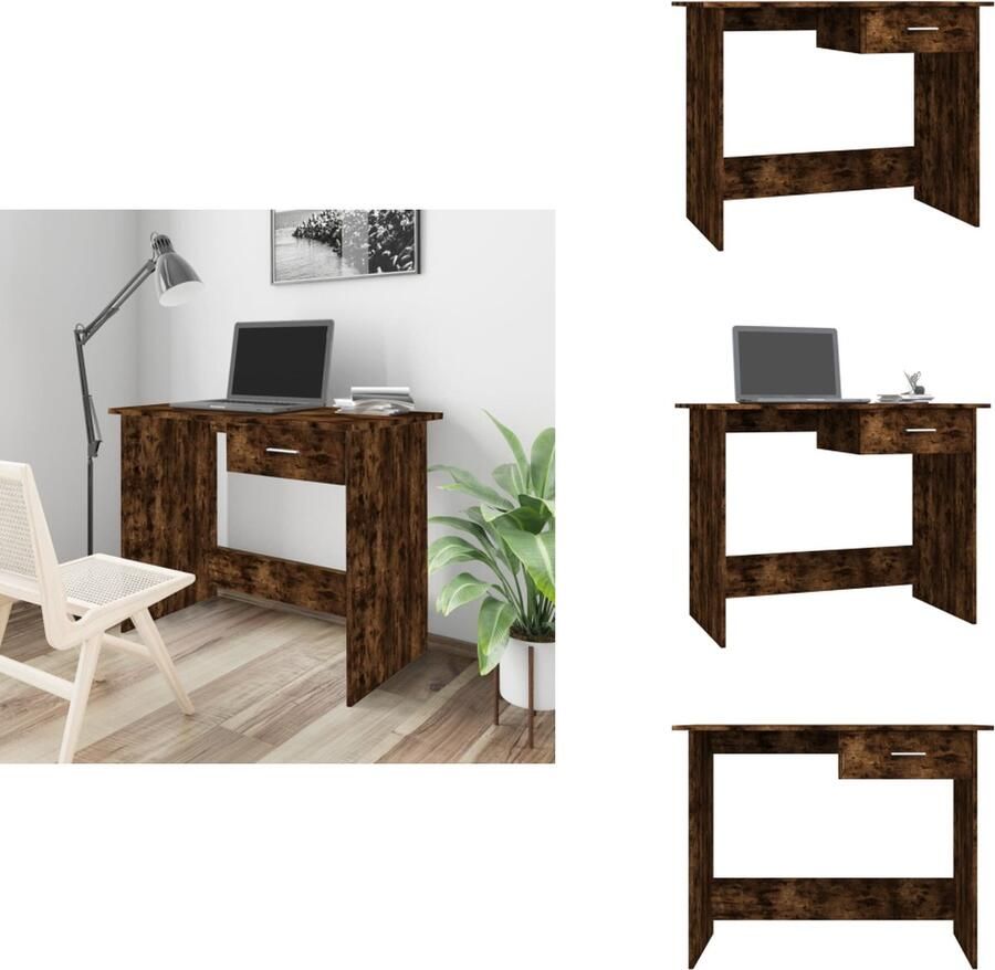 VidaXL Bureau Bureaus Tafel Computerbureau Bureau 100x50x76 cm bewerkt hout gerookt eikenkleurig - Foto 2