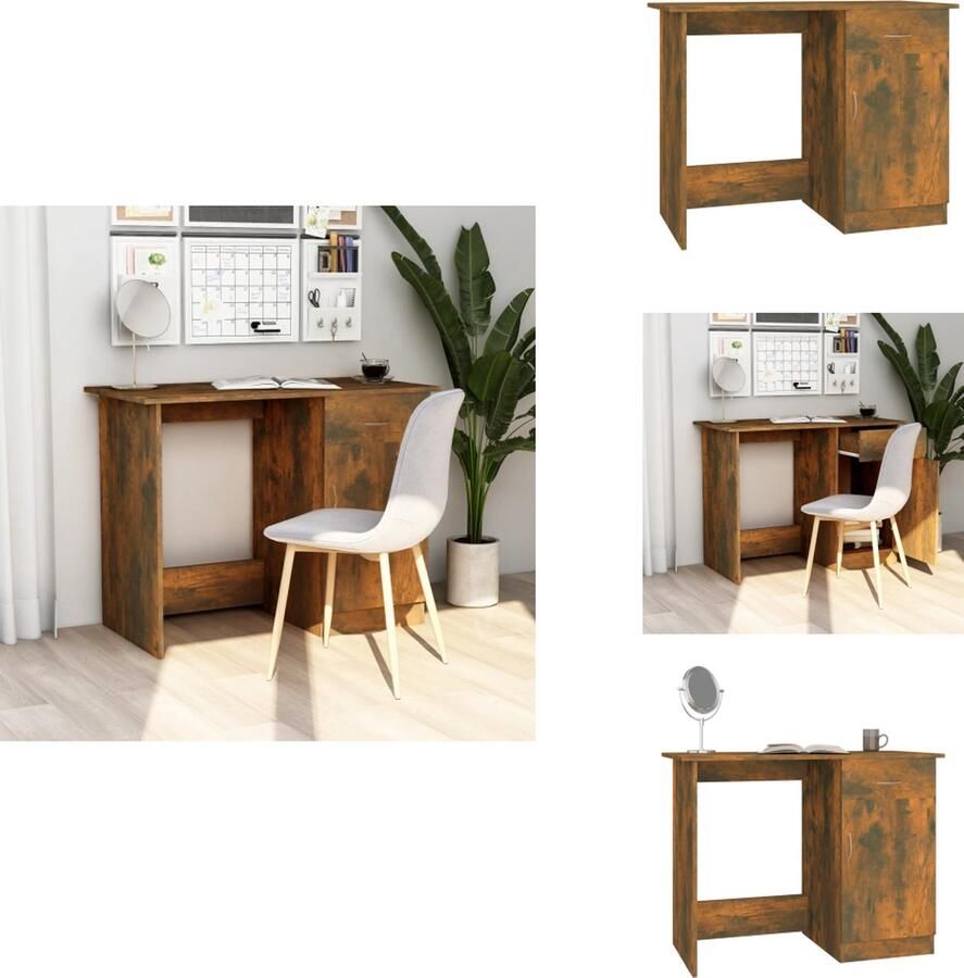 VidaXL Bureau Bureaus Tafel Computerbureau Bureau 100x50x76 cm bewerkt hout gerookt eikenkleurig
