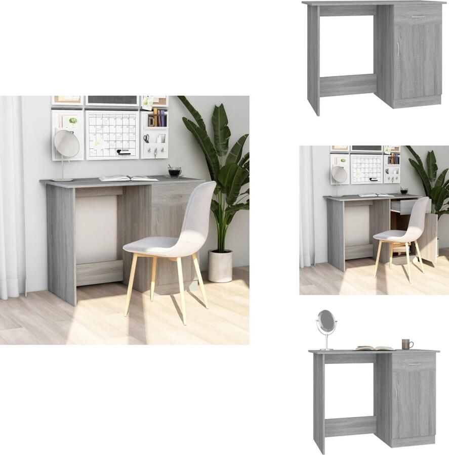 VidaXL Bureau Bureaus Tafel Computerbureau Bureau 100x50x76 cm bewerkt hout grijs sonoma eikenkleurig