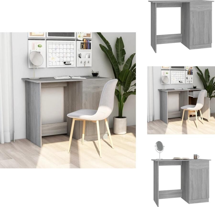 VidaXL Bureau Bureaus Tafel Computerbureau Bureau 100x50x76 cm bewerkt hout grijs sonoma eikenkleurig - Foto 2