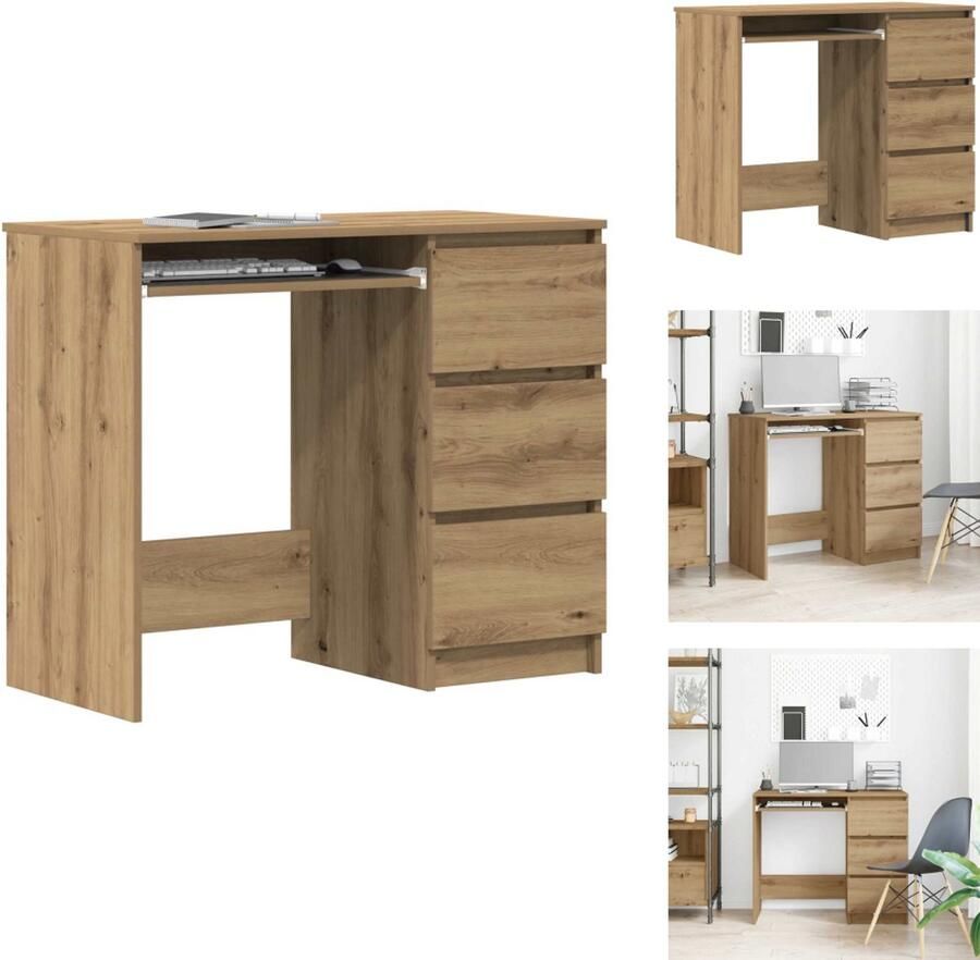 VidaXL Bureau Bureaus Tafel Computerbureau Bureau 90x45x76 cm bewerkt hout artisanaal eikenkleur
