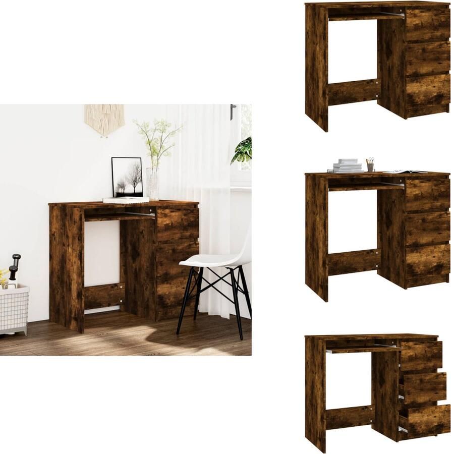 VidaXL Bureau Bureaus Tafel Computerbureau Bureau 90x45x76 cm bewerkt hout gerookt eikenkleurig