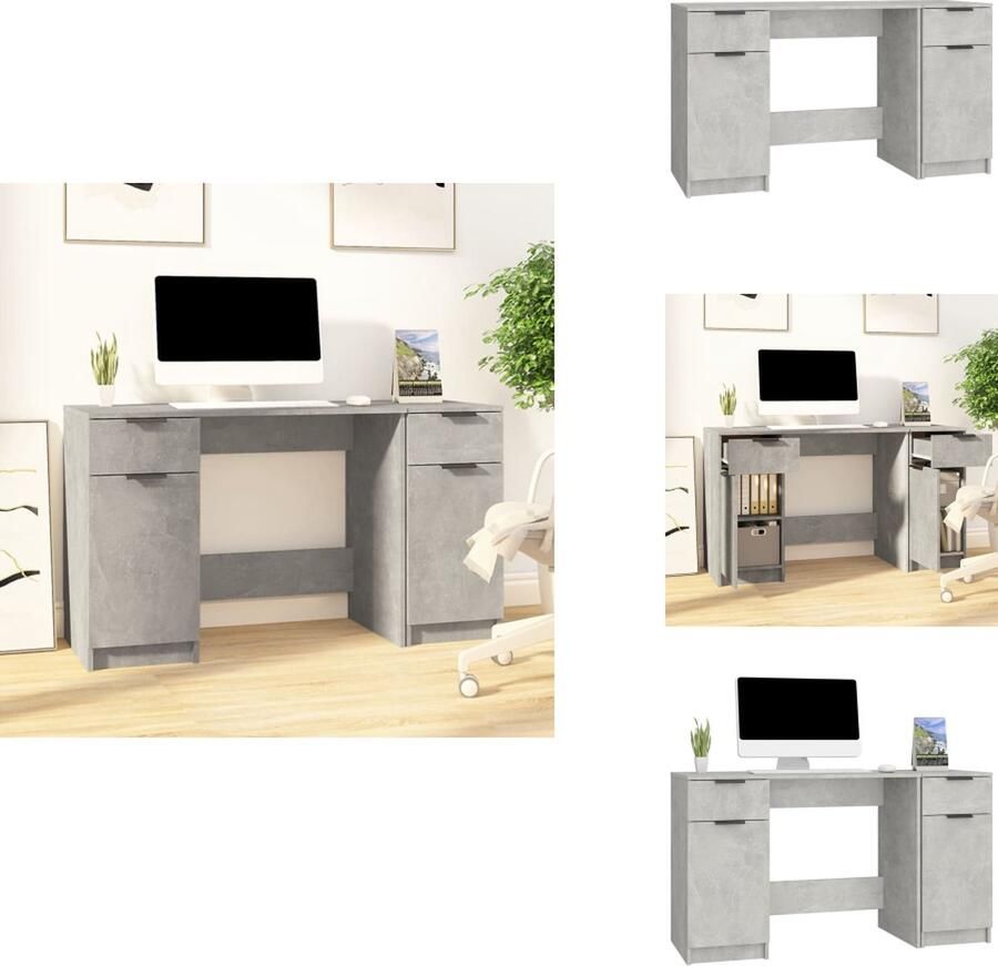 VidaXL Bureau Bureaus Tafel Computerbureau Bureau met bijzetkast bewerkt hout betongrijs