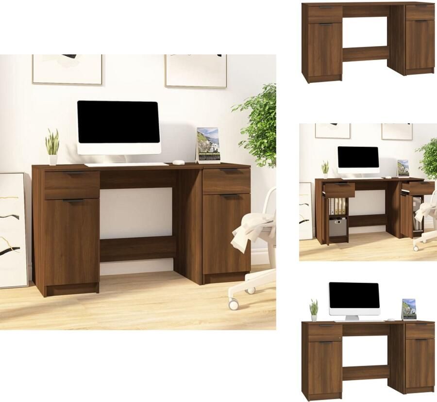 VidaXL Bureau Bureaus Tafel Computerbureau Bureau met bijzetkast bewerkt hout bruineikenkleurig