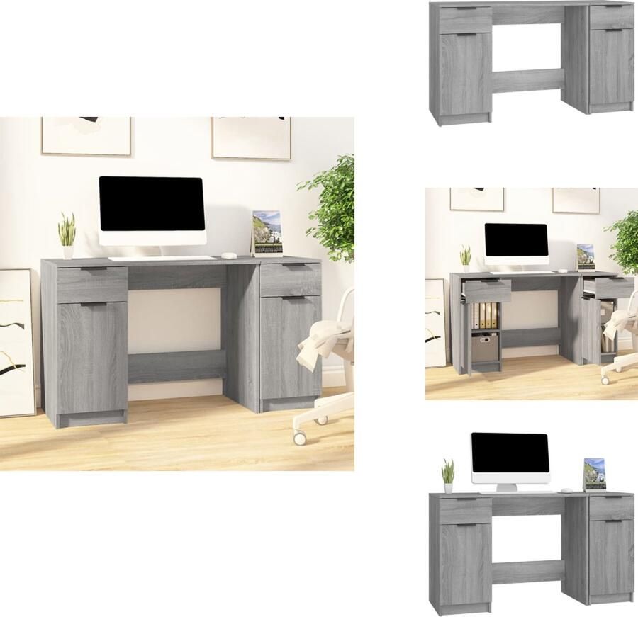 VidaXL Bureau Bureaus Tafel Computerbureau Bureau met bijzetkast bewerkt hout grijs sonoma eikenkleurig
