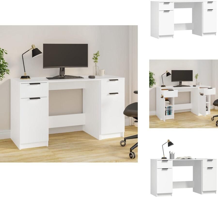 VidaXL Bureau Bureaus Tafel Computerbureau Bureau met bijzetkast bewerkt hout wit