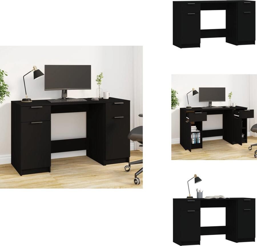 VidaXL Bureau Bureaus Tafel Computerbureau Bureau met bijzetkast bewerkt hout zwart