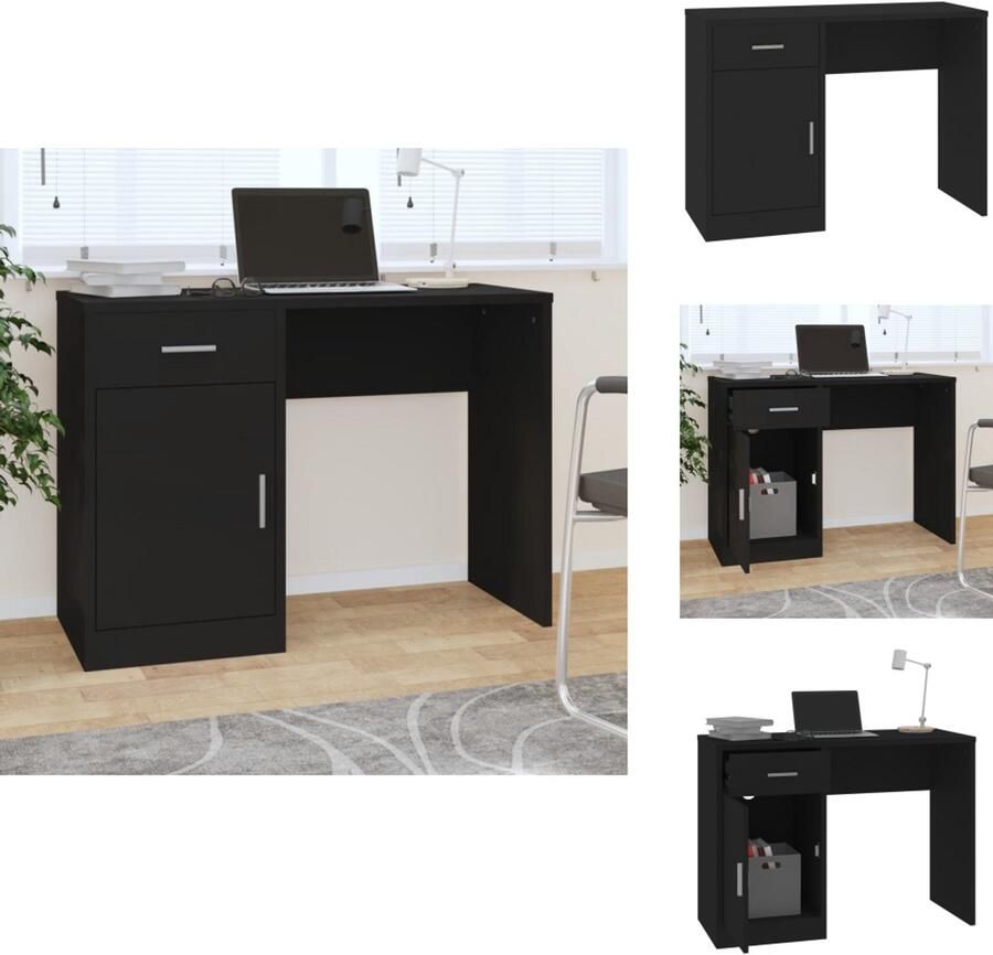 VidaXL Bureau Bureaus Tafel Computerbureau Bureau met kast en lade 100x40x73 cm bewerkt hout zwart