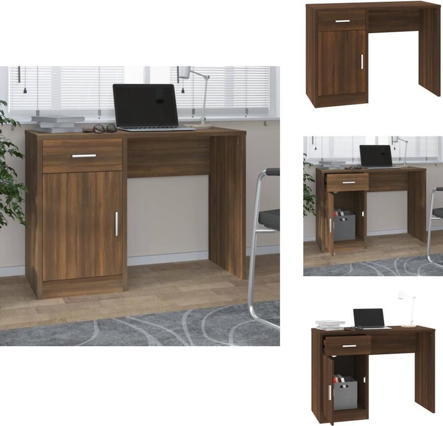VidaXL Bureau Bureaus Tafel Computerbureau Bureau met kast en lade 100x40x73 cm bewerkt hout bruineiken