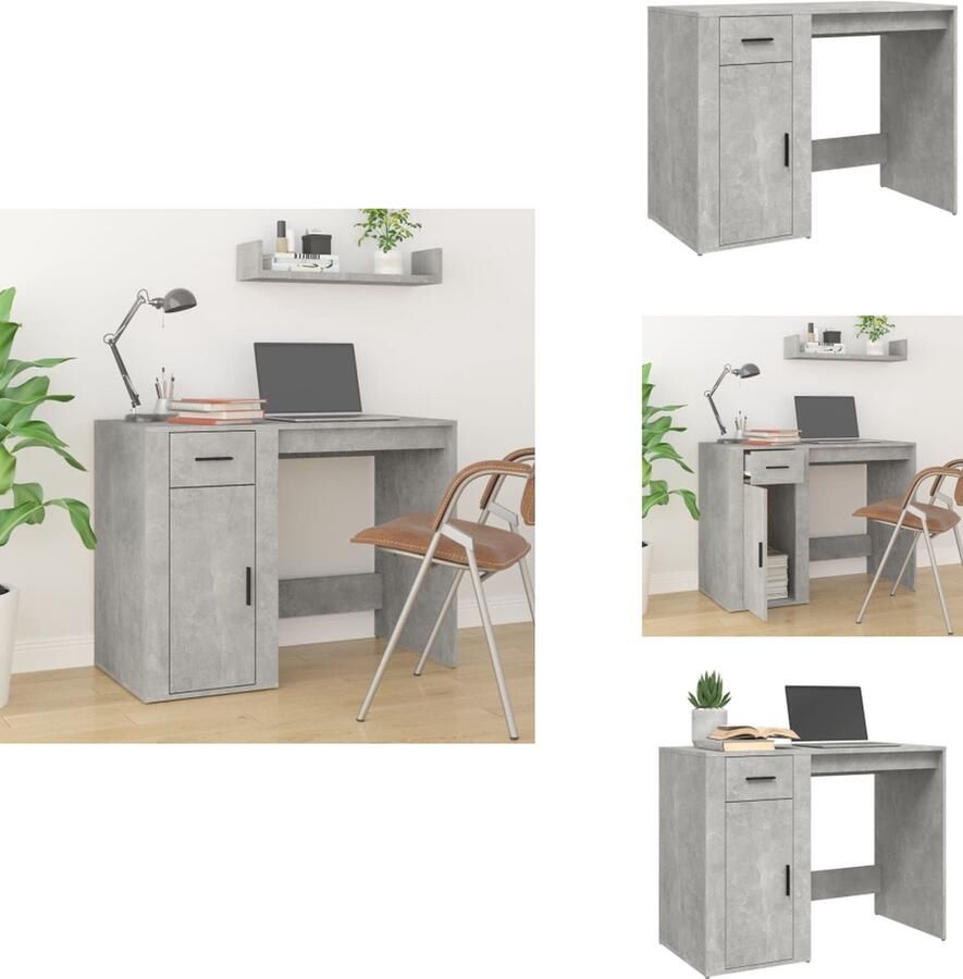 VidaXL Bureau Betongrijs 100x49x75cm Duurzaam materiaal Voldoende opbergruimte Bureau