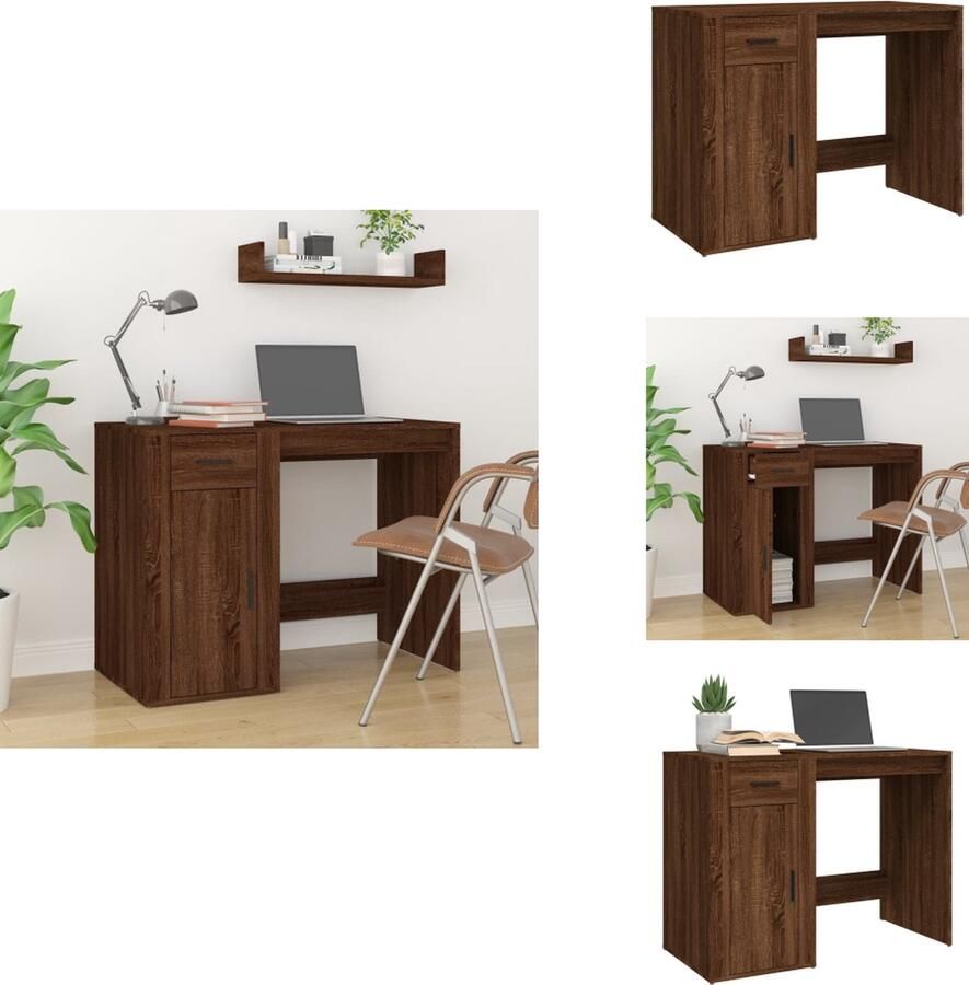 VidaXL Bureau Bureaus Tafel Tafels -Bureau-100x49x75-cm-bewerkt-hout-bruin-eikenkleur