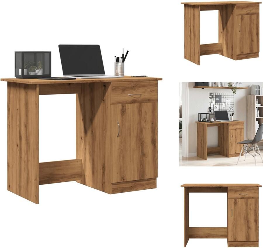 VidaXL Bureau Bureaus Tafel Tafels Bureau 100x50x76 cm bewerkt hout artisanaal eikenkleur