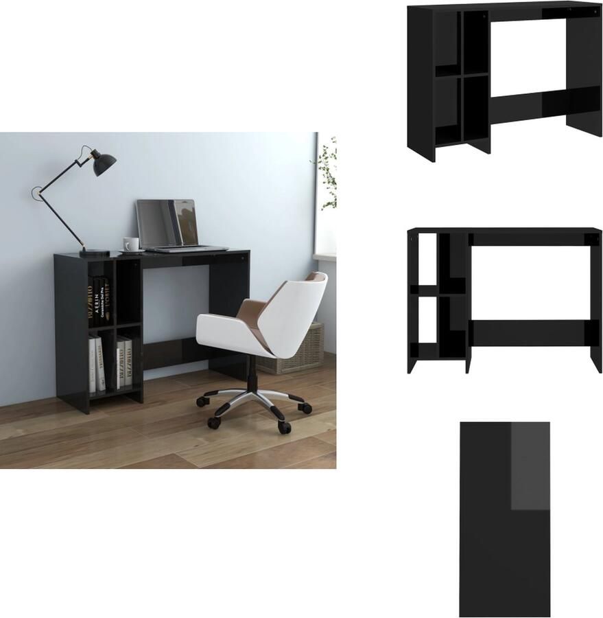 VidaXL Bureau Bureaus Tafel Tafels Bureau 102 5x35x75 cm bewerkt hout hoogglans zwart