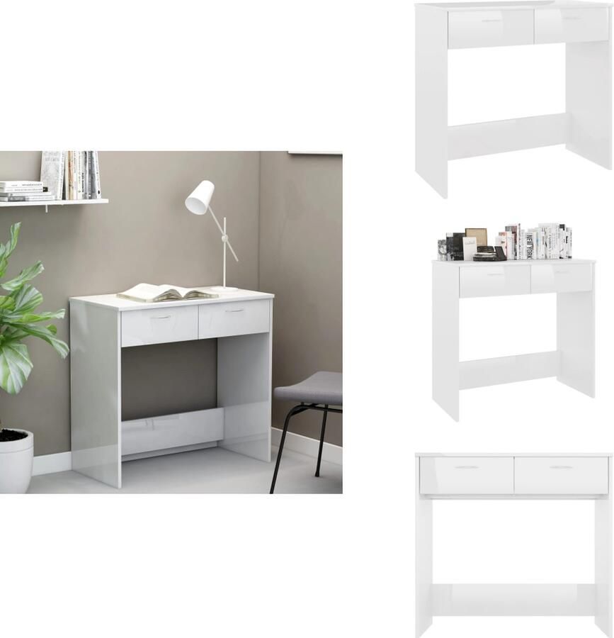 VidaXL Bureau Bureaus Tafel Tafels Bureau 80x40x75 cm bewerkt hout hoogglans wit