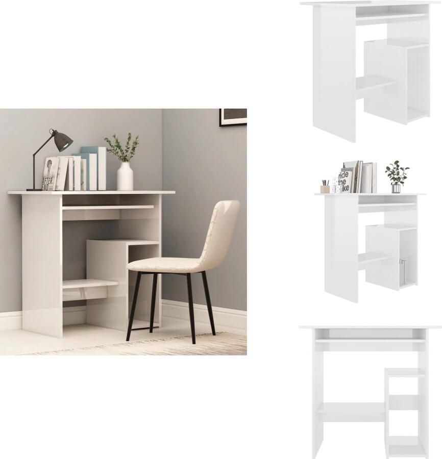 VidaXL Bureau Bureaus Tafel Tafels Bureau 80x45x74 cm bewerkt hout hoogglans wit