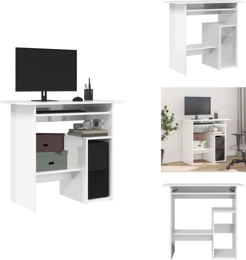 VidaXL Bureau Bureaus Tafel Tafels Bureau 80x45x74 cm bewerkt hout hoogglans wit - Foto 2