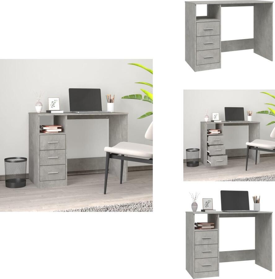 VidaXL Bureau Bureaus Tafel Tafels Bureau met lades 102x50x76 cm bewerkt hout betongrijs
