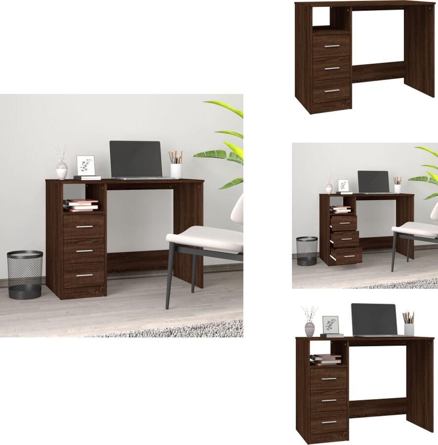 VidaXL Bureau Bureaus Tafel Tafels Bureau met lades 102x50x76 cm bewerkt hout bruineikenkleurig