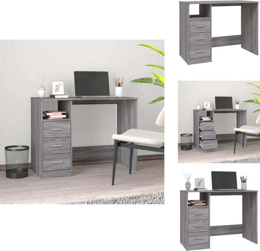VidaXL Bureau Bureaus Tafel Tafels Bureau met lades 102x50x76 cm bewerkt hout grijs sonoma eiken