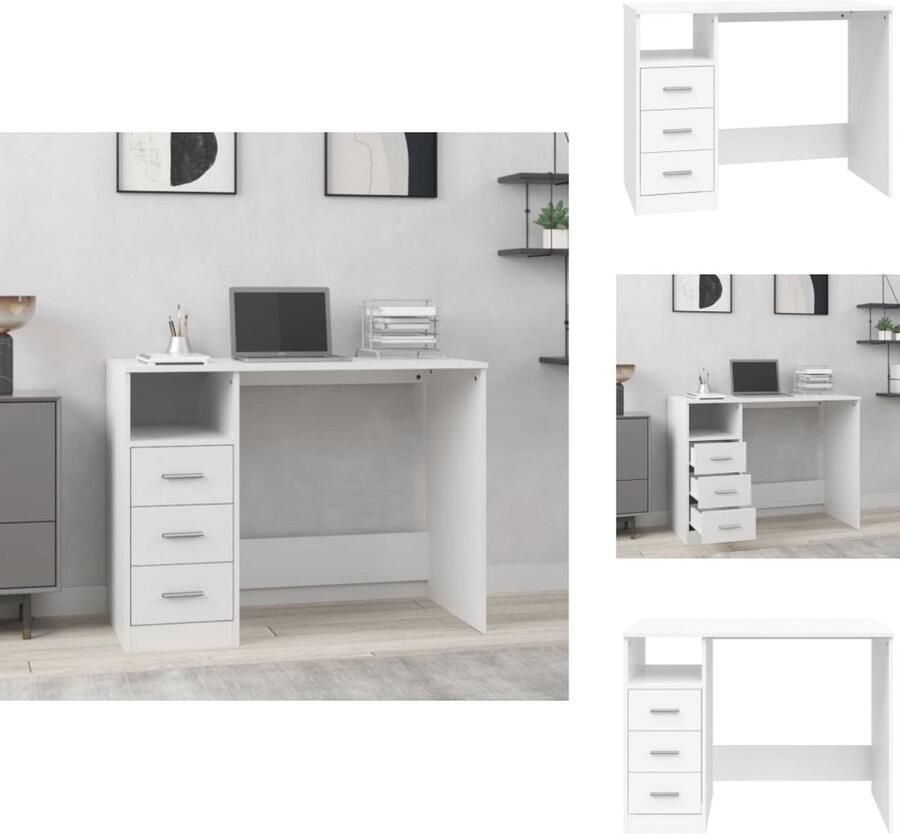 VidaXL Bureau Bureaus Tafel Tafels Bureau met lades 102x50x76 cm bewerkt hout wit